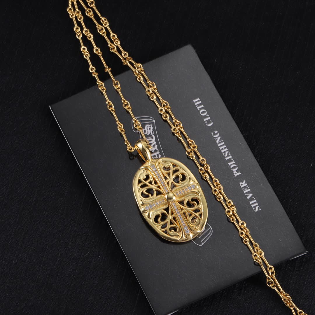 Chrome Hearts Gold Filigree Cross Pendant Necklace
